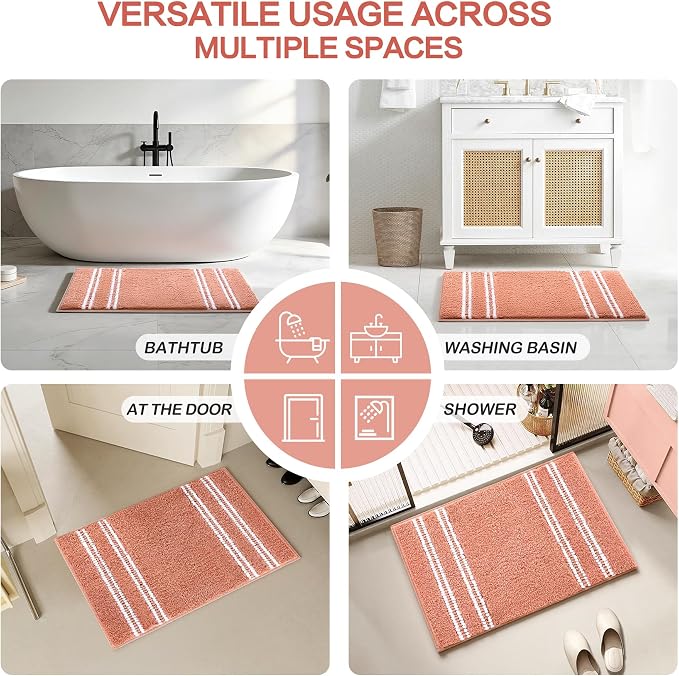Kmson Bathroom Rugs Mat, 20"x32" Ultra Soft Washable Shaggy Chenille Bath Rugs, Non-Slip Fluffy Thick Water Absorbent Microfiber Mat for Bathtub, Sink and Shower, Pink