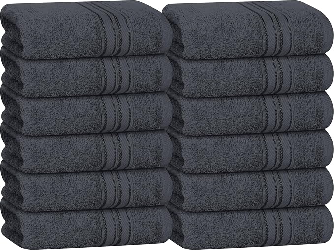 BOUTIQUO Ultra Soft Cotton Washcloths, Contains 12 Piece Face Cloths 12x12 inch, Ideal for Everyday use Face Towels, Compact & Lightweight Multi Purpose Washcloths - Charcoal Grey