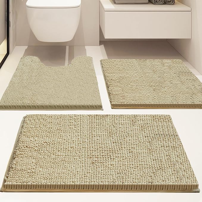 Bathroom Rugs Sets 3 Piece Non Slip,Bath Rugs with PVC Backing Bath Carpet,Bathroom Rug Washable,Absorbent,Plush Carpet Mats,Bath Mats for Bedroom, Kitchen,Tub,Home Decor(Camel)