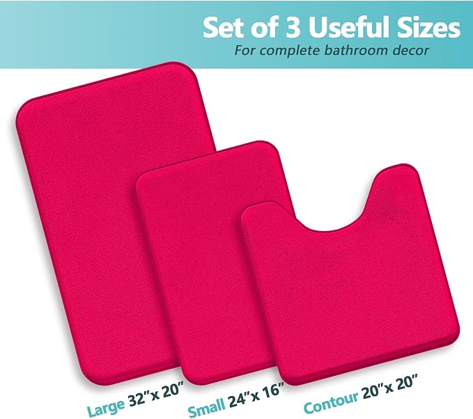 RUN HELIX Bathroom Rugs Sets 3 Piece, Soft Absorbent Memory Foam Bath Mats Set, Dry Fast Bath Mat, Machine Washable Bath Rug Set for Bathroom （Christmas Red） Bathrom Decoration