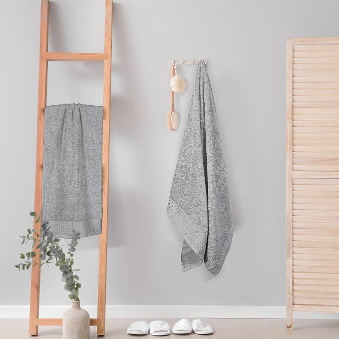 GLAMBURG 100% Cotton 2 Pack Oversized Bath Towel Set 28x55 Inches, Ultra Soft Highly Absorbant Compact Quickdry & Lightweight Large Bath Towels, Ideal for Gym Travel Camp Pool - Light Grey