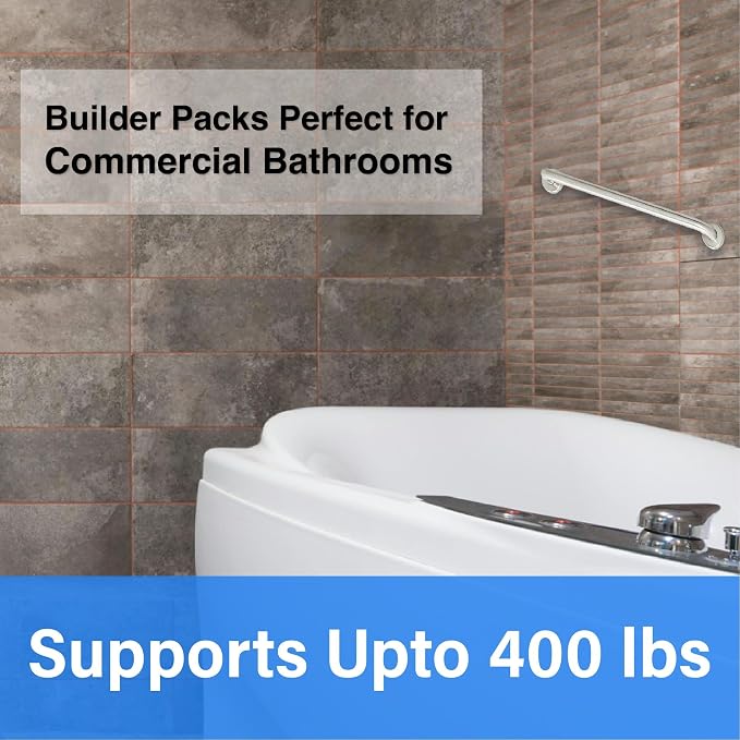 30' Stainless Steel Bathroom Grab Bars | Smooth Grip, ADA Shower Bars Safety for Elderly, Holds Upto 400lbs, Grab Bars for Bathtubs and Showers
