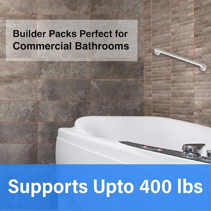 48' Peened Grip Stainless Steel Grab Bars for Seniors, Handicap, Elderly - Holds Up to 400lbs, Suitable for Bathtubs and Showers