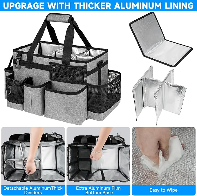Cleaning Caddy Bag, Large Cleaning Supplies Organizer for Housekeepers, Housekeeping Caddy with Handle and Detachable Padded Cushion, Gray