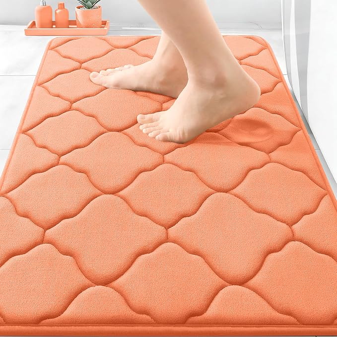 OLANLY Memory Foam Bath Mat Rug 30X20, Ultra Soft Bathroom Rugs, Peach | Thick Absorbent Carpet, Non-Slip Backing, Machine Washable, for Bathroom Floor, Tub, Shower and Home Decor Accessories