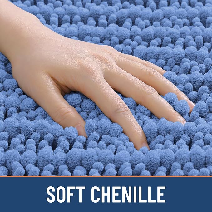 Smiry Bathroom Rugs 30X20, Extra Soft Rubber Backing Chenille Bath Mats | Cornflower Blue Machine Washable Non Slip Quick Dry Bath Mats for Bathroom Floor, Tub, Shower, Home Decor Accessories