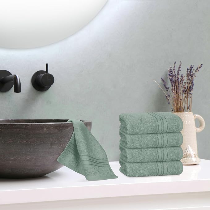 BOUTIQUO Ultra Soft Cotton Washcloths, Contains 12 Piece Face Cloths 12x12 inch, Ideal for Everyday use Face Towels, Compact & Lightweight Multi Purpose Washcloths - Jade