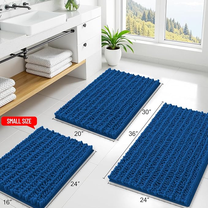 Smiry Bathroom Rugs 24X16, Extra Soft Rubber Backing Chenille Bath Mats | Deep Navy Blue Machine Washable Non Slip Quick Dry Bath Mats for Bathroom Floor, Tub, Shower, Home Decor Accessories