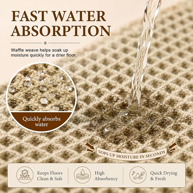 Waffle Bath Mat, Non Slip Bathroom Rugs Mats Set, Super Absorbent Quick Dry Bath Mats for Bathroom, Machine Washable Boho Rugs with Tassels,17"x24"+24"x36"+24"x48" (Brown)