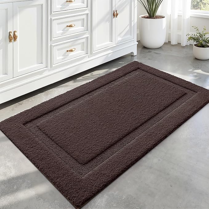 LUMI Large Bathroom Rugs Soft Absorbent, Non Slip Bath Mat 24x43, Brown | Machine Washable with Rubber Backing, Quick Dry, Premium Microfiber Plush Carpet for Bathtub and Shower Floor