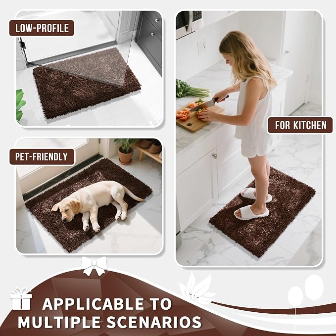Yimobra Bathroom Rugs Sets 2 Piece, Soft Absorbent Bath Mat and U-Shaped Toilet Rug with Non Slip Backing, Luxury Shaggy Bath Mats for Bathroom, Machine Washable, 31.5"x20"+24"x20", Brown