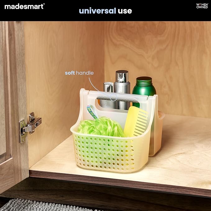 madesmart Portable Shower Caddy, Hold Soap, Shampoo, Hair Supplies and Beauty Products, Cleaning Supplies Organizer for Home, Dorm, Plastic Shower Tote, Soft Handle, Frost