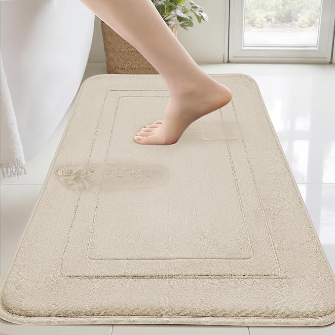 Cupic Cupid Super Soft Memory Foam Bath Mat, Khaki Bathroom Rugs, Non Slip Bath Mats for Bathroom Floor, Machine Washable Rugs for Shower & Tub, Quick Dry Bath Carpet for Decor, 24" x 36"