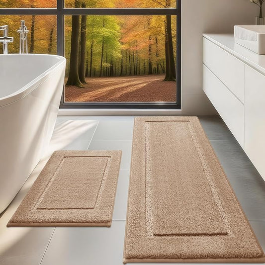 IM HOME Bathroom Rugs Sets 2 Pieces, Ultra Soft Thick Plush Fluffy Microfiber Absorbent Bath Mat, Non-Slip Backing, Machine Washable Rug for Bathroom, Tub and Shower (24"x17" + 48"x20", Brown)