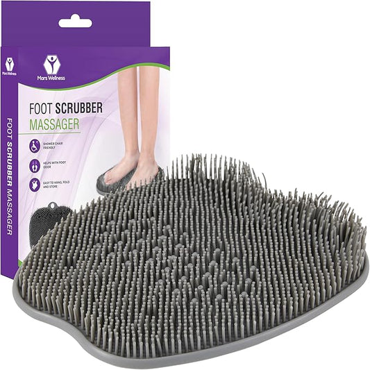 MARS WELLNESS Shower Foot Scrubber and Massager - Foot Scrubber in Shower - Suction Foot Scrubber - Cleaner and Massager Mat - Improves Circulation - Easy to Store - Gray