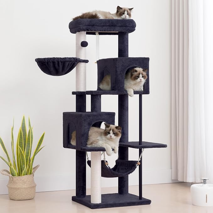 Cat Tree Tower with Sturdy Steel Tube for Indoor Cats GCT014G | 51.2'' Cat Furniture with Scratching Posts, Hammock, Basket and Padding Top Platform for Inoor Cats Large Adult, Drak Gray