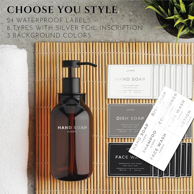 Shower Shampoo Dispenser Wall Mounted – 3 Refillable 16.9 oz Amber Bottles with Stainless Steel Pumps & No-Drill Adhesive Holders – Soap Dispenser Set for Bathroom (3 X Amber/Black)
