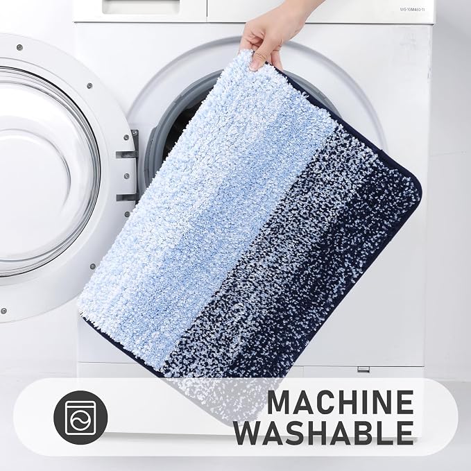 Bsmathom Bathroom Rug Set 4 Piece, Plush Microfiber Bath Mat, Navy Blue | Super Water Absorbent, Non Slip Machine Washable Bath Rug Sets with Toilet Lid Cover and U-shaped Contour Toilet Mat