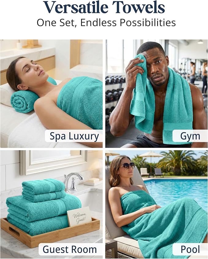 LANE LINEN Towel Set 16 Piece Soft Absorbent Quick Dry 100% Cotton - Teal | Dorm Towel Set - Terry Weave Comfort, Soft & Long-Lasting, Hotel-Style Look, Gets Softer With Every Wash, Machine Washable