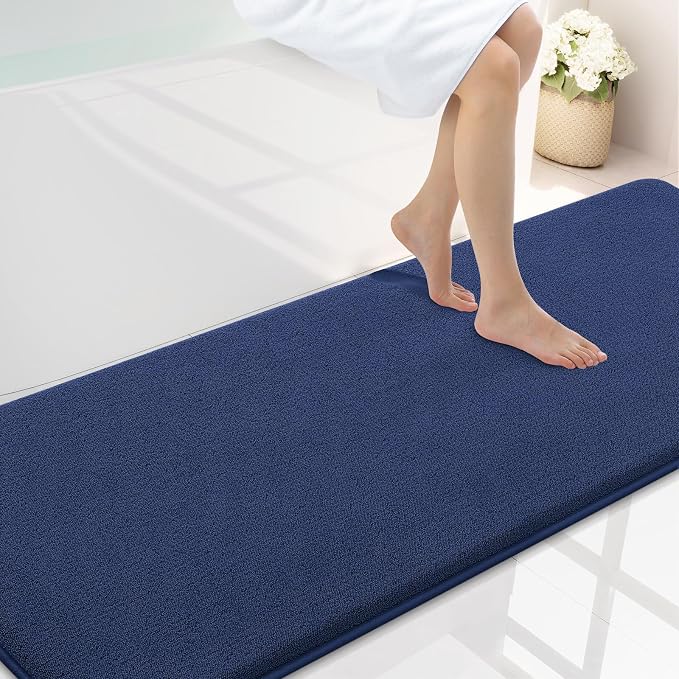 Smiry Memory Foam Bath Mat 72x24, Extra Soft Absorbent Bathroom Rugs | Navy Blue Quick Dry, Machine Washable Bath Mats for Bathroom, Shower, Tub and Home Decor Accessories