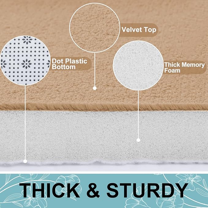Smiry Memory Foam Bath Mat 24x16, Extra Soft and Absorbent Bathroom Rugs | Camel, Quick Dry Machine Washable Non-Slip Bath Mat for Bathroom Floor, Shower and Tub