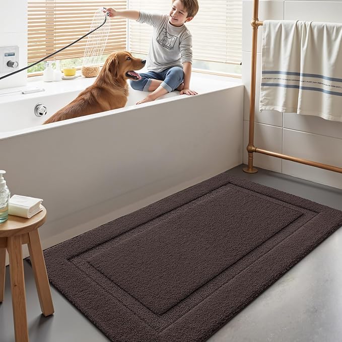 LUMI Large Bathroom Rugs Soft Absorbent, Non Slip Bath Mat 24x43, Black | Machine Washable with Rubber Backing, Quick Dry, Premium Microfiber Plush Carpet for Bathtub and Shower Floor