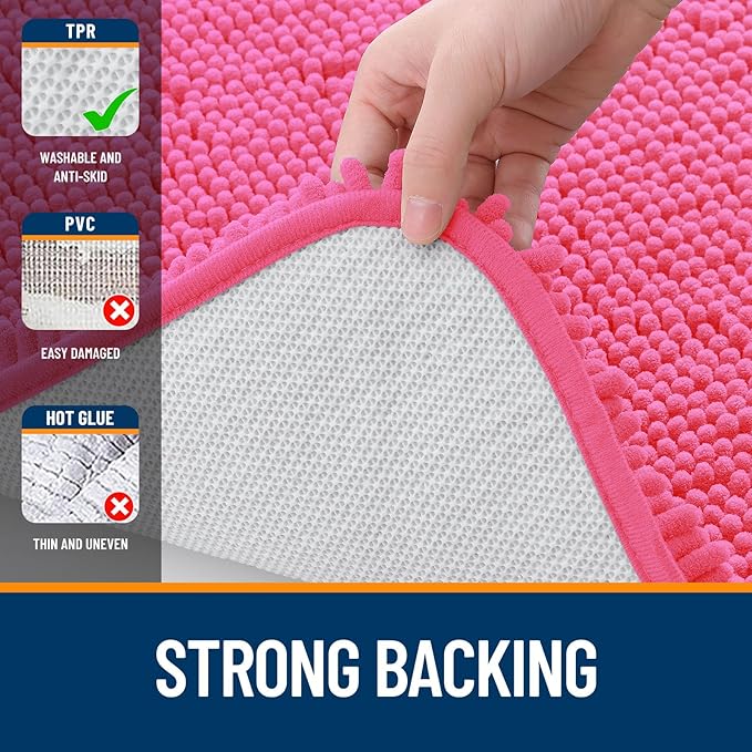 OLANLY Bathroom Rugs 36x24, Extra Soft Absorbent Chenille Bath Rugs | Hot Pink, Quick-Drying Rubber Backing, Machine Washable Bath Mat for Bathroom Floor, Tub and Shower, Home Decor Accessories