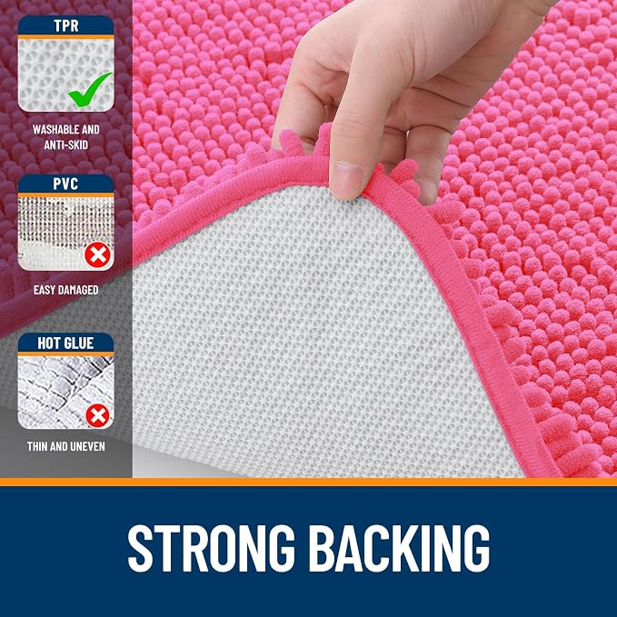 OLANLY Small Bathroom Rugs 24x16, Extra Soft Absorbent Chenille Bath Rugs | Hot Pink, Quick-Drying Rubber Backing, Machine Washable Bath Mat for Bathroom Floor, Tub and Shower, Home Decor Accessories