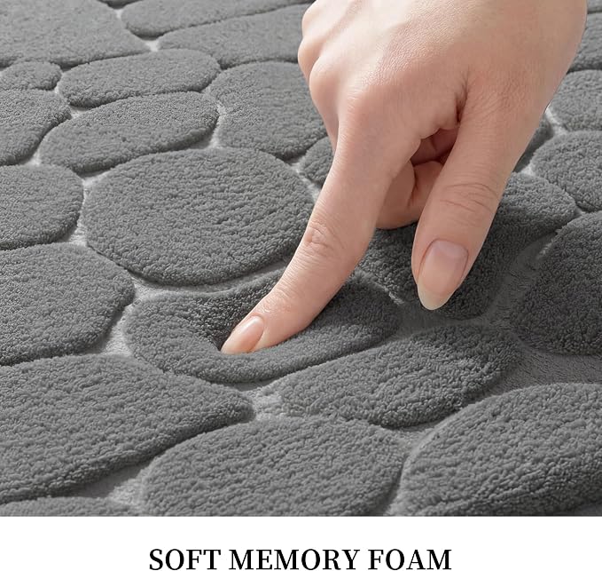YIHOUSE Memory Foam Runner Rug, Cobblestone Bathroom Runner Rugs Super Water Absorbent Bath Mats for Bathroom Machine Washable Bath Rugs for Hallway Bedroom Laundry Room(26 x 50,Dark Gray)