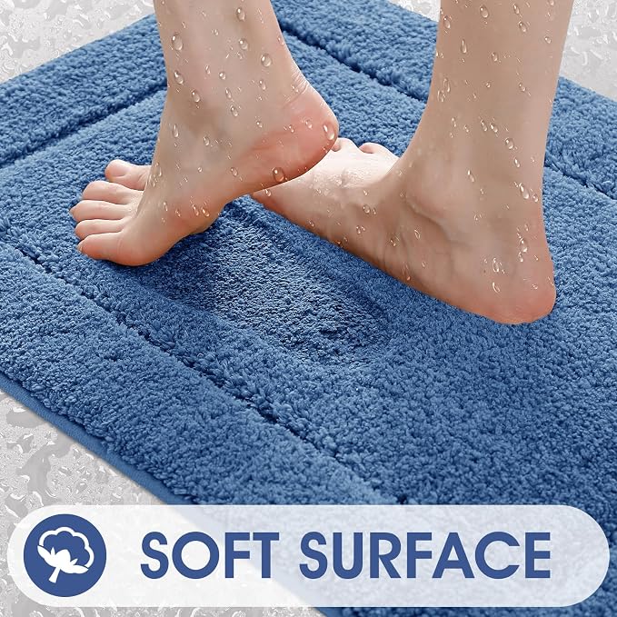 IM HOME Bathroom Rugs Sets 3 Piece, Ultra Soft Thick Plush Fluffy Microfiber Absorbent Bath Mat, Non-Slip Backing, Machine Washable Bath Mats for Bathroom Floor, Tub, Toilet and Shower, Blue