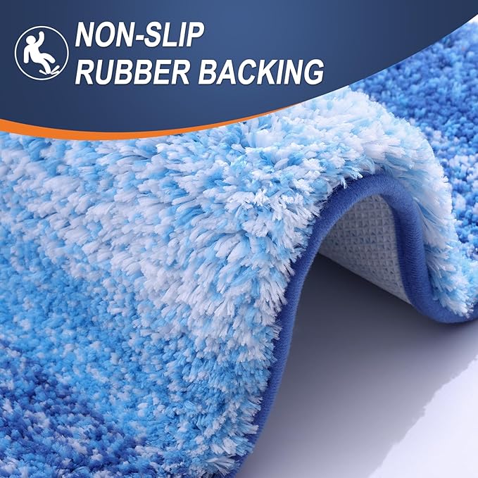 OLANLY Bathroom Runner Rug 47x20, Extra Soft Absorbent Microfiber Bath Rugs | Light Royal Blue, Non-Slip Quick-Drying Rubber Backing, Washable Long Bath Mat for Floor, Tub and Shower, Home Decor