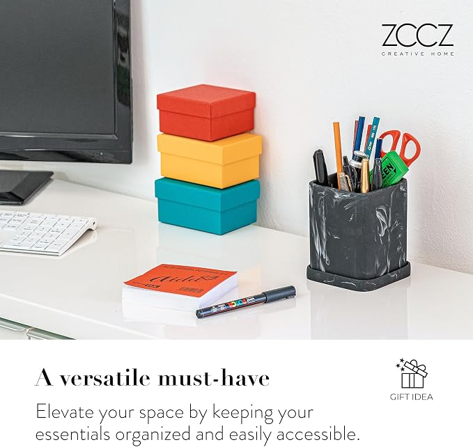 zccz Toothbrush Holder, Countertop Marble Look Electric Toothbrush Toothpaste Makeup Brush and Razor Holder Stand Bathroom Organizer with Detachable Tray
