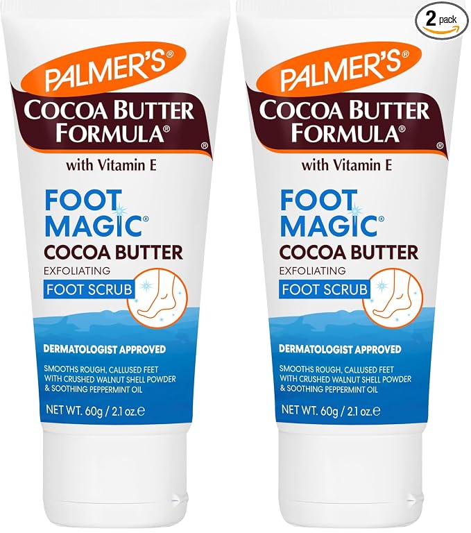 Palmer's Cocoa Butter Formula Foot Magic Exfoliating Foot Scrub with Vitamin E for Dry,Cracked Feet,Use with-Foot Scrubber for Pedicure,2.1 Ounce,(Pack of 2)