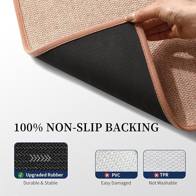 Pink Bathroom Rugs Sets 2 Piece, Quick Dry Thin Bath Mat, Non Slip Absorbent Machine Washable, Bath Runner Rug for Bathtub Sink Home Decor (17"x24" + 17"x47")
