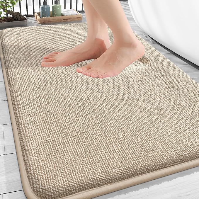 OLANLY Thick Memory Foam Bathroom Rugs 30x18, Absorbent Bath Mat, Beige | Soft Quick Dry Bath Rugs, Non-Slip, Machine Washable Carpet for Bathroom Floor, Tub and Shower, Home Decor Accessories
