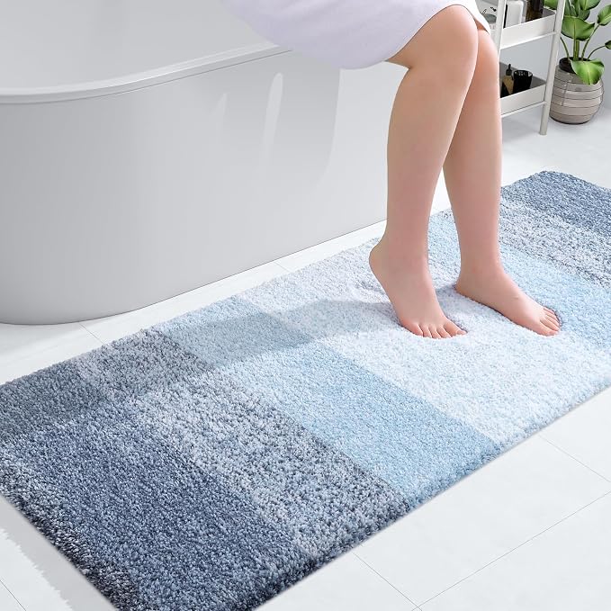 OLANLY Large Bathroom Rugs 50x30, Extra Soft Absorbent Microfiber Bath Rugs | Blue, Non-Slip Quick-Drying Rubber Backing, Machine Washable Plush Bath Mat for Floor, Tub and Shower, Home Decor Accessories