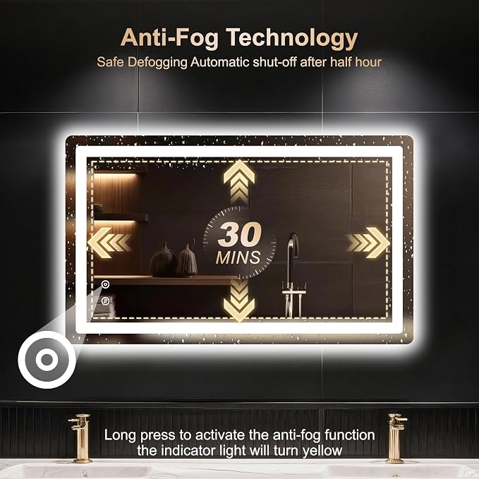 Delma 24x40 LED Bathroom Vanity Mirror with Lights, Anti-Fog, Dimmable | Front & Backlit with 3 Color Modes and Memory, 5mm Shatterproof Glass, Plug-in or Hardwired, Horizontal or Vertical