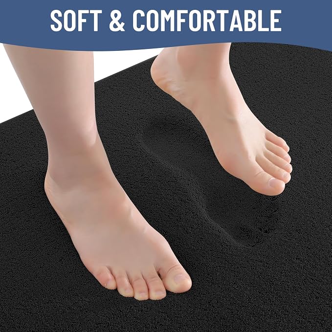 Smiry Memory Foam Bath Mat 47x17, Extra Soft Absorbent Bathroom Rugs | Black Quick Dry, Machine Washable Bath Mats for Bathroom, Shower, Tub and Home Decor Accessories