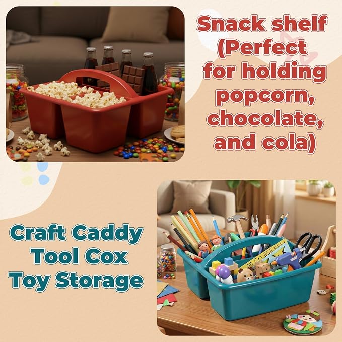Kathfly 8 Pack Classroom Caddy Organizer with Handle, Plastic Art Craft Cleaning Caddy Bulk, Small Multipurpose Supply Organization Storage Basket for Table Desk Office Pencil Teacher (Deep Color)