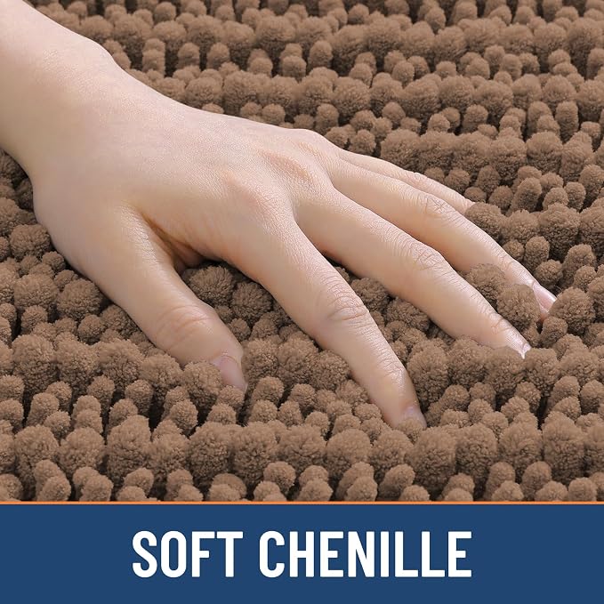 Smiry Bathroom Rugs 48X32, Extra Soft Rubber Backing Chenille Bath Mats | Mocha Machine Washable Non Slip Quick Dry Bath Mats for Bathroom Floor, Tub, Shower, Home Decor Accessories