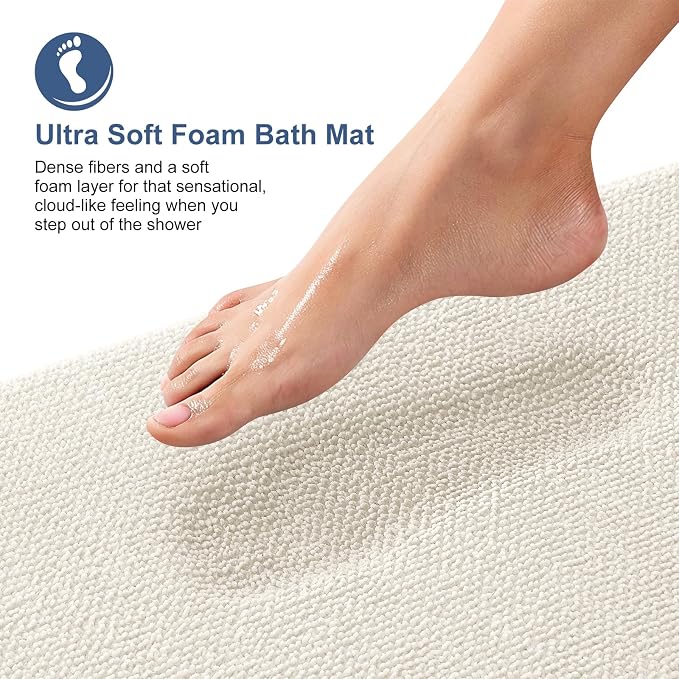 OLANLY Memory Foam Bathroom Toilet Rug U-Shaped 24x20, Absorbent Mat, Ivory | Soft Quick Dry Bath Rugs, Non-Slip Carpet, Machine Washable Mat for Bathroom Floor, Tub and Shower, Home Decor Accessories