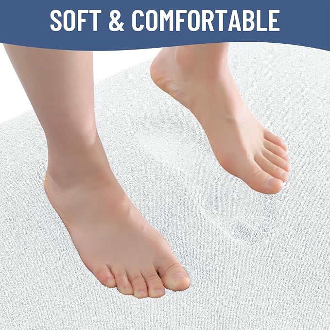 Smiry Memory Foam Bath Mat 59x35, Extra Soft Absorbent Bathroom Rugs | White Quick Dry, Machine Washable Bath Mats for Bathroom, Shower, Tub and Home Decor Accessories