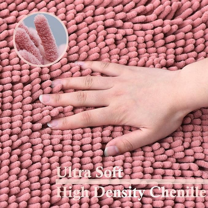 RUN HELIX Bathroom Rugs Sets 2 Piece Thick Absorbent Chenille Bath Rug Set Non Slip, Soft Shaggy Bath Room Floor Mats for Bathroom, Machine Washable, Misty Rose