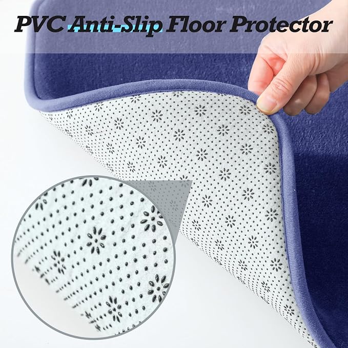Bathroom Rugs Sets 3 Piece, Non-Slip & Quick Dry Bath Mat Set, Ultra Soft Velvet Bath Rugs for Bathroom, Toilet and Shower Floor, Royal Blue