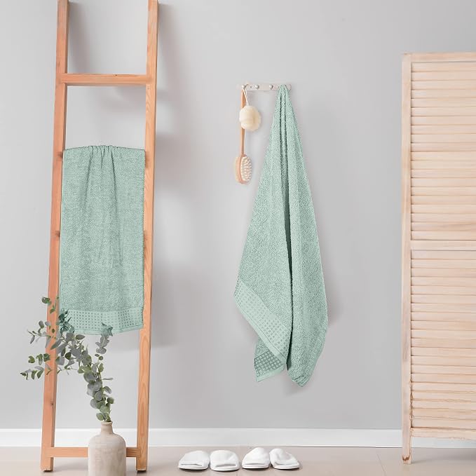 GLAMBURG 100% Cotton 2 Pack Oversized Bath Towel Set 28x55 Inches, Ultra Soft Highly Absorbant Compact Quickdry & Lightweight Large Bath Towels, Ideal for Gym Travel Camp Pool - Sea Green