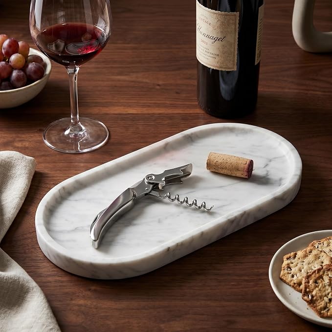 YKAJO Carrara White Gray Oval Marble Tray, 9.8x4.7 Perfume Organizer Dish | Honed natural stone; jewelry & trinket dish, ring & key holder, soap & candle catchall; bath counter, dresser, coffee table