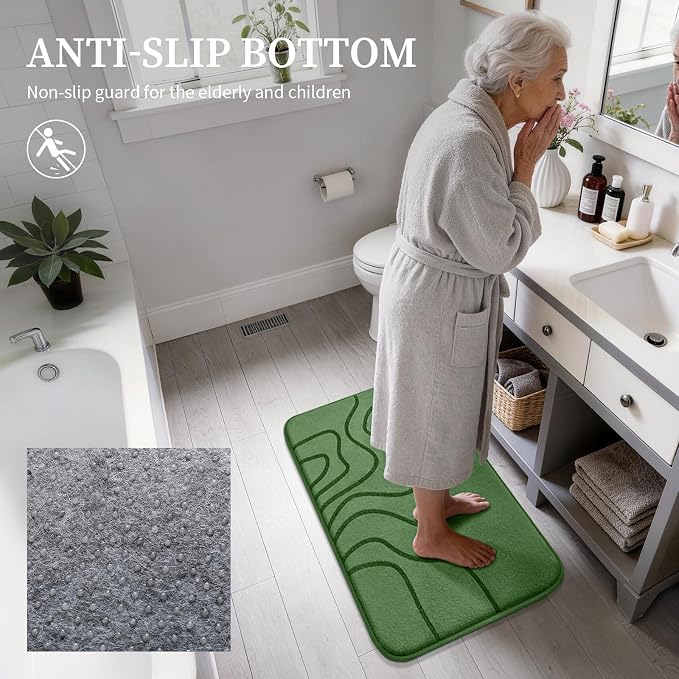 Memory Foam Bathroom Rugs Sets 5 Piece, Ultra Soft Bath Mat, Olive Green | Ultra Soft, Extra Thick Bath Mat, Absorbent, Non-Slip, Machine Washable, For Tub, Shower & Home Decor Accessories