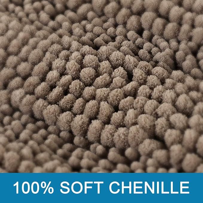 H.VERSAILTEX 2 Piece Bathroom Set - Super Absorbent Chenille Striped Bath Mats, Non Skid, Machine Washable (Taupe Brown, 24 x 36 Plus 20 x 32 - Inches)