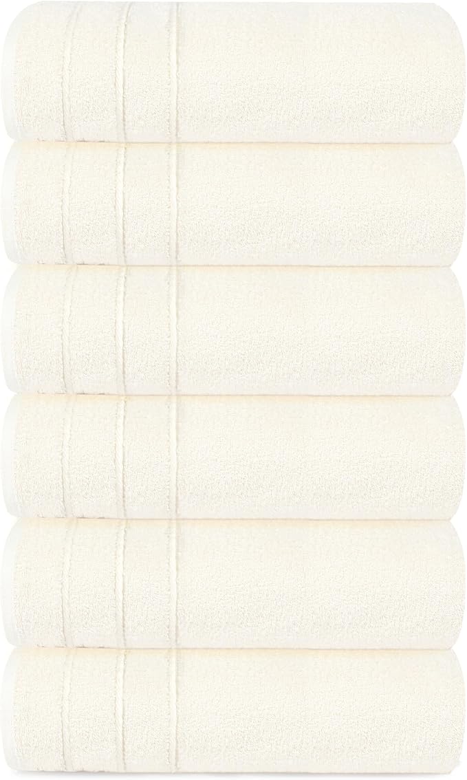 6 Piece Hand Towels Set 16 x 28 Inches, Cream | 100% Cotton, Lighter Weight, Quick to Dry, 16 x 28 Inches, Super Soft & Absorbent, Perfect for Bathroom & Kitchen