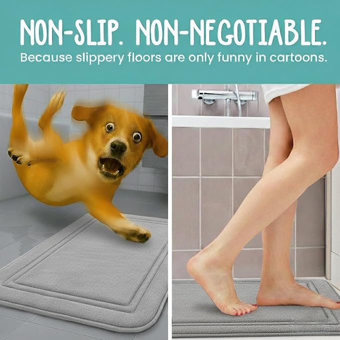 ITSOFT Memory Foam Bath Mat 31x20, Non Slip, Machine Washable, Quick Dry & Absorbent Rugs, Bath Mats for Bathroom Floor, Tub & Shower, Bathroom Rug, Gray